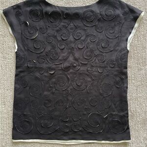 Catherine Malandrino Black 3D-like Designed Fabric Cap Sleeve Blouse Sz S